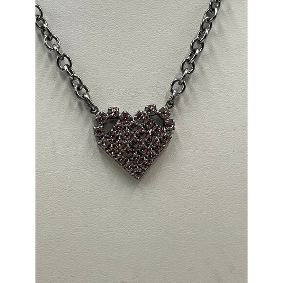 Sabika Retired Pink Heart Antique Silver Necklace - Picture 2 of 9
